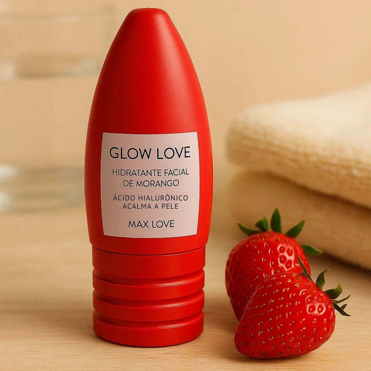 Hidratante Facial de Morango Glow Love 60g Max Love – com Ácido Hialurônico e Vitamina E