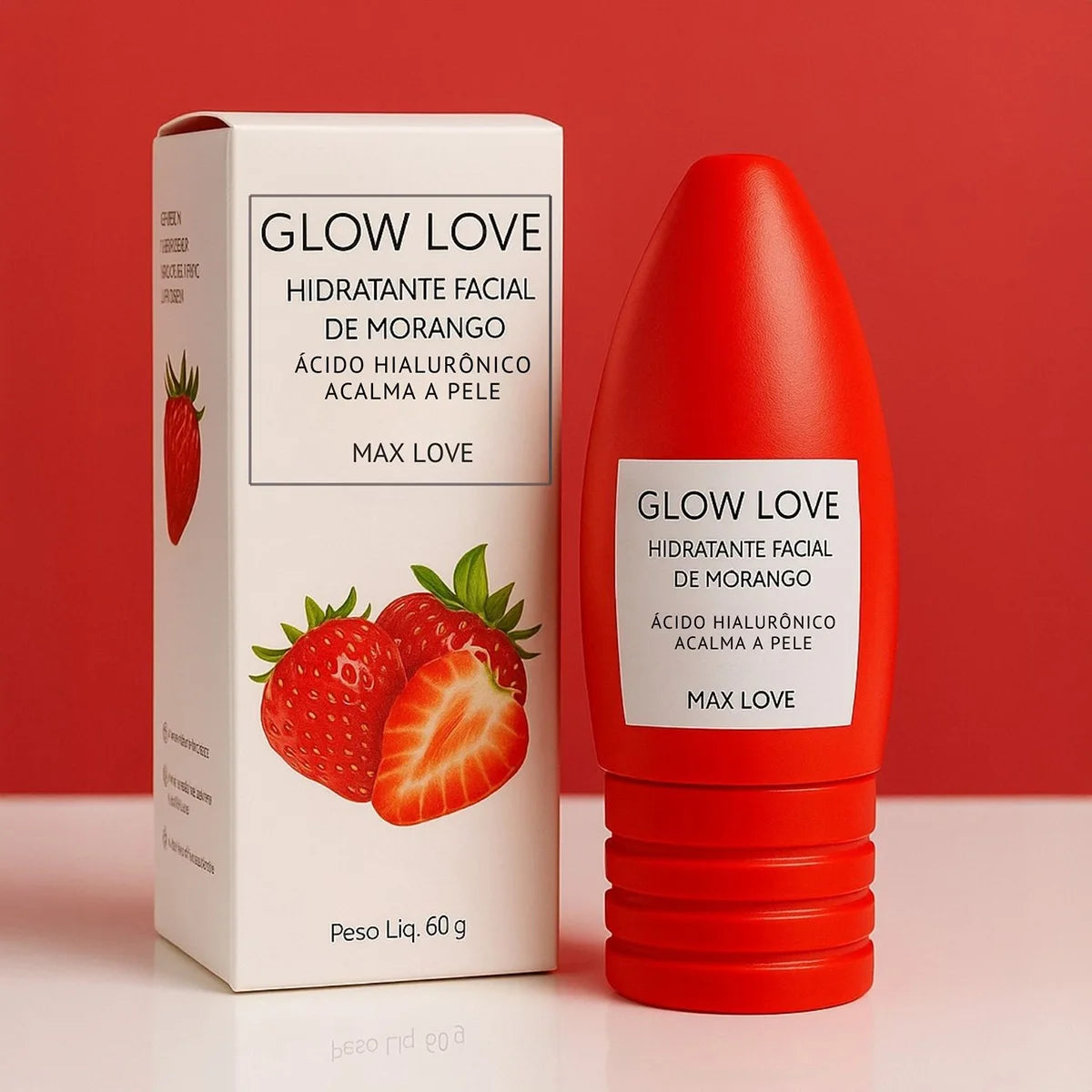Hidratante Facial de Morango Glow Love 60g Max Love – com Ácido Hialurônico e Vitamina E