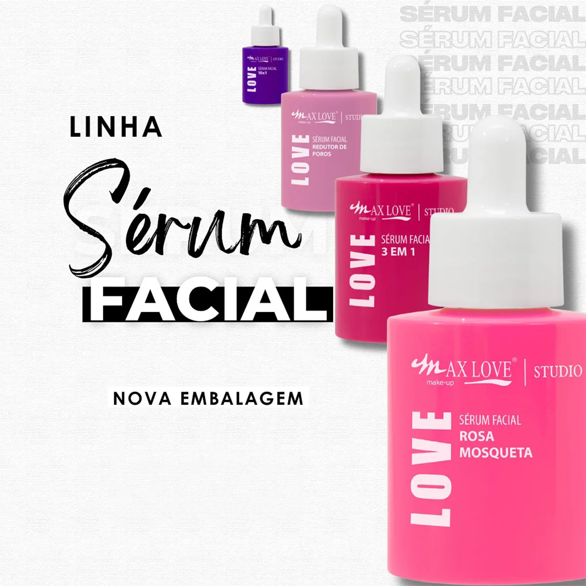 Sérum Facial 3 em 1 Vitamina C Rosa Mosqueta Ácido Hialurônico 30ml - Max Love