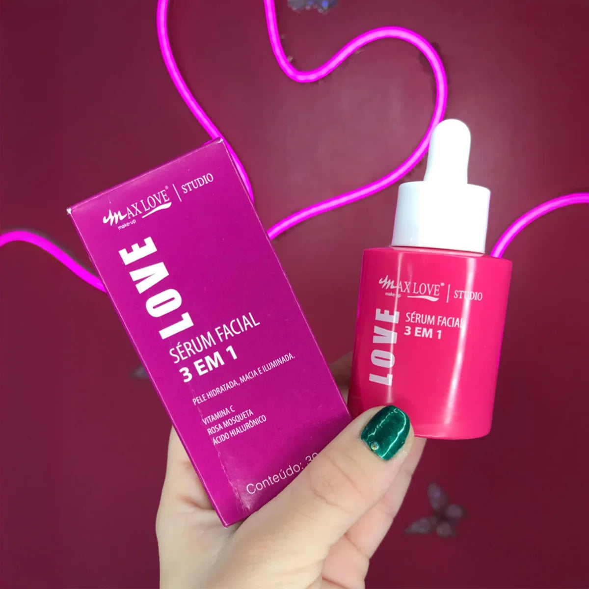 Sérum Facial 3 em 1 Vitamina C Rosa Mosqueta Ácido Hialurônico 30ml - Max Love