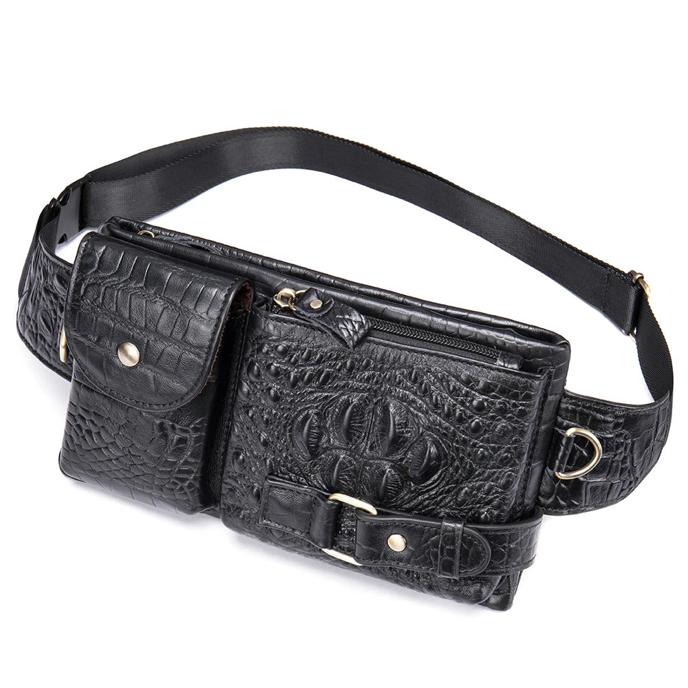 WESTAL-Bolsa de cintura de couro genuíno para homens, Fanny Pack, Belt Bag, Phone Bags, saco de cintura pequeno masculino