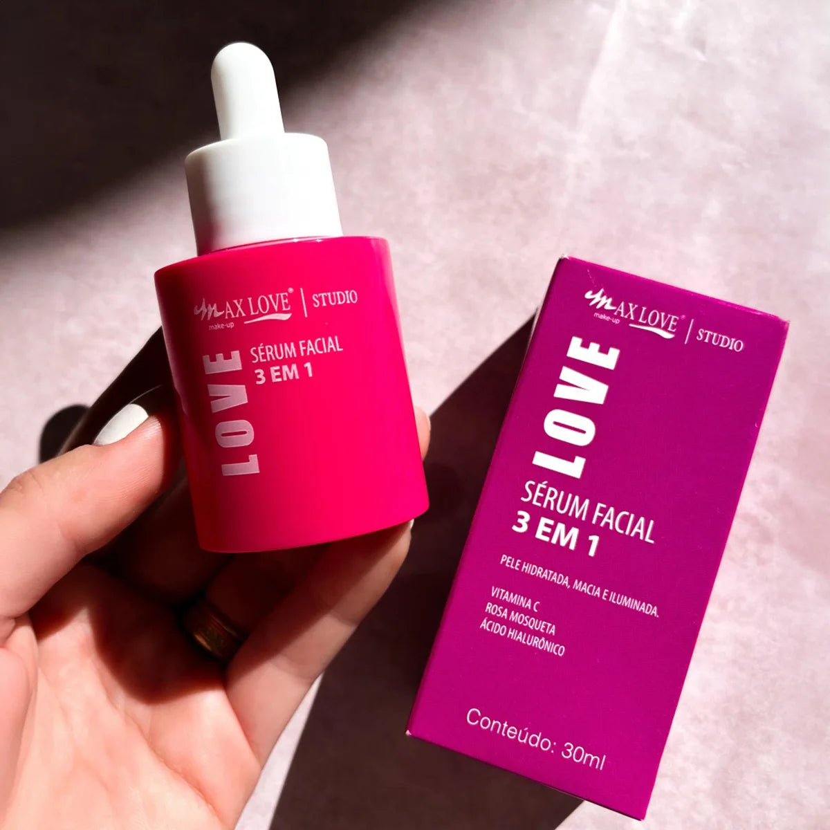 Sérum Facial 3 em 1 Vitamina C Rosa Mosqueta Ácido Hialurônico 30ml - Max Love