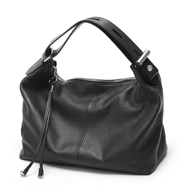 Bolsa de Ombro Grande Zency 100% Couro Genuíno para Mulheres, Bolsa Tote, Bolsa de Mão, Bolsa Hobo de Couro Preto, Bolsas com Zíper para Usar Debaixo do Braço