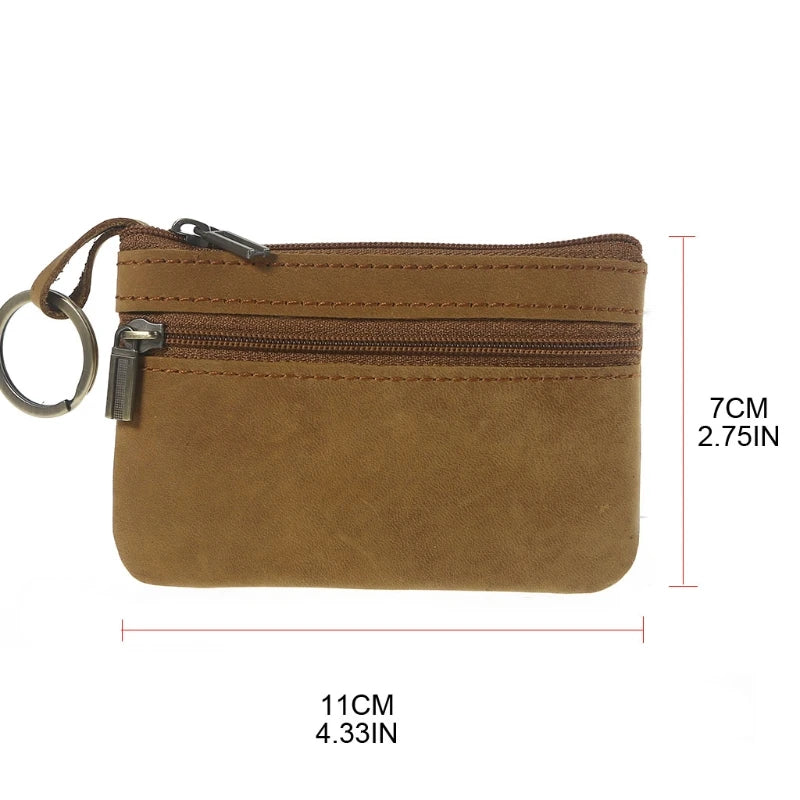 Thinkthendo bolsa de moedas feminina slim, de couro de vaca, bolsa de moedas com zíper nas extremidades porta-chaves