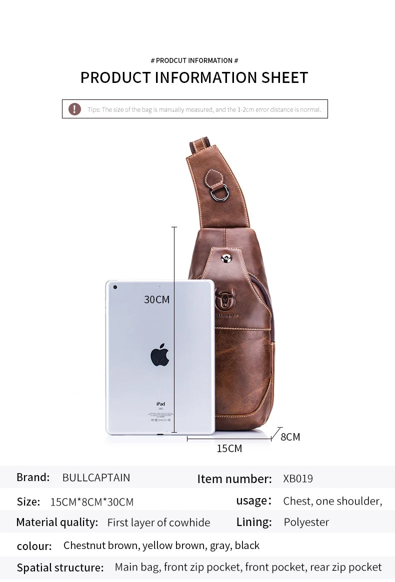 BULLCAPTAIN Sacos De Mensageiro De Couro Saco Casual Dos Homens Para Homens Saco De Peito Marca Designer Multi-Função Fone De Ouvido Jack Pacote De Peito