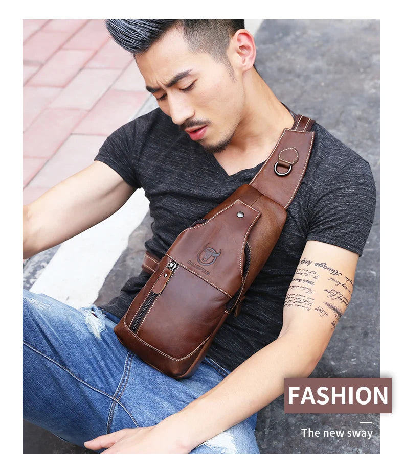 BULLCAPTAIN Sacos De Mensageiro De Couro Saco Casual Dos Homens Para Homens Saco De Peito Marca Designer Multi-Função Fone De Ouvido Jack Pacote De Peito