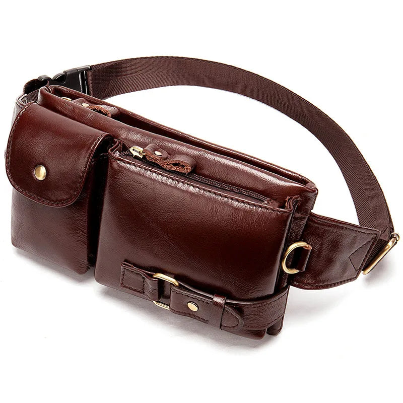 WESTAL-Bolsa de cintura de couro genuíno para homens, Fanny Pack, Belt Bag, Phone Bags, saco de cintura pequeno masculino