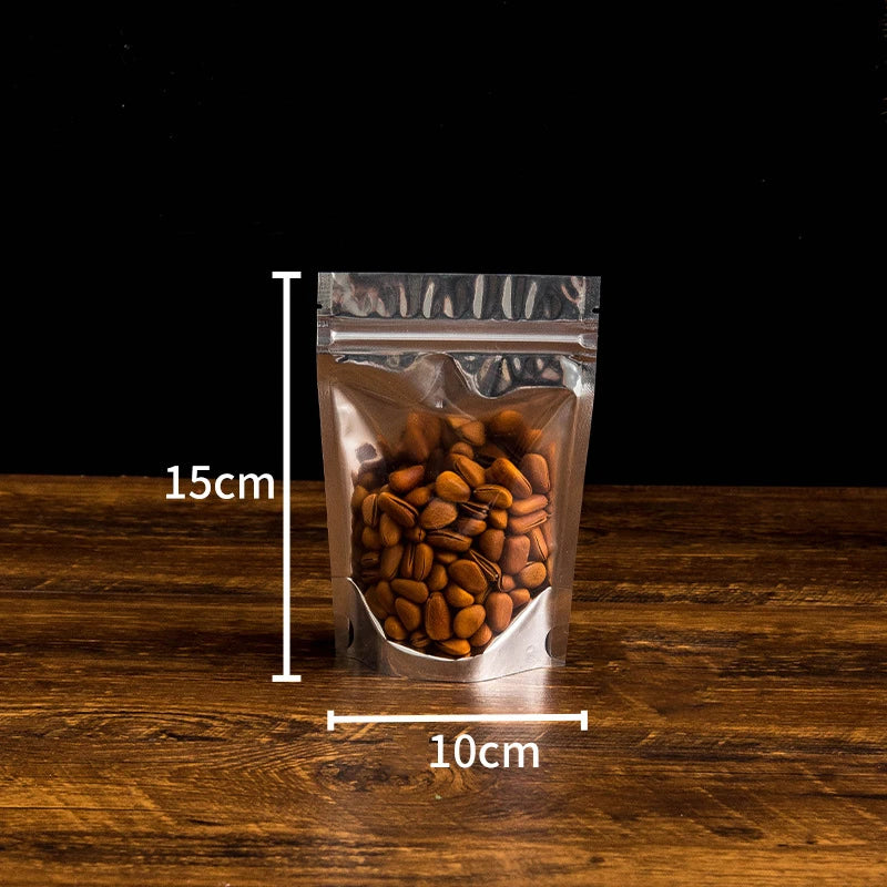 50 pçs embalagem de alimentos folha de alumínio levante-se saco de armazenamento em casa chá grãos de café suprimentos sacos ziplock com janela resealable