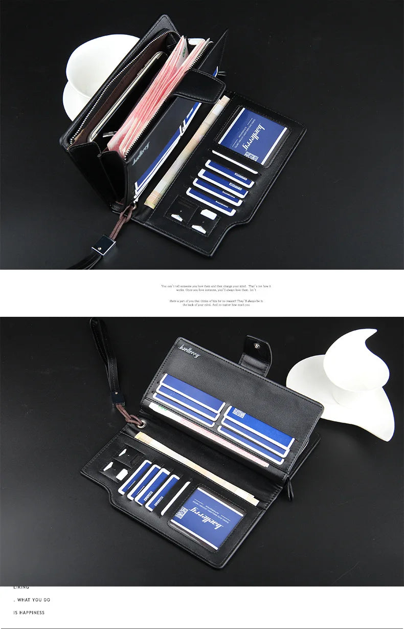 Baellery carteiras masculinas estilo longo titular do cartão de alta qualidade masculino bolsa com zíper grande capacidade marca carteira de couro do plutônio para homem