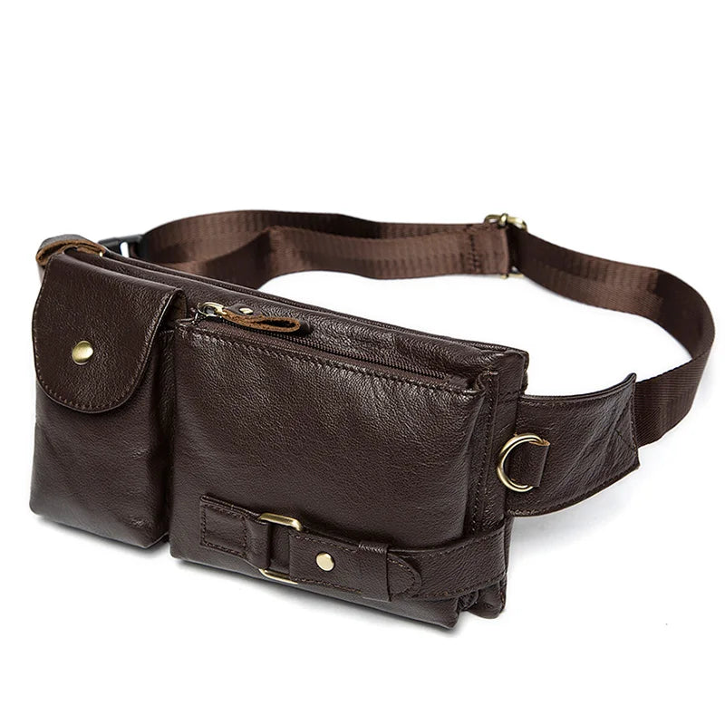 WESTAL-Bolsa de cintura de couro genuíno para homens, Fanny Pack, Belt Bag, Phone Bags, saco de cintura pequeno masculino