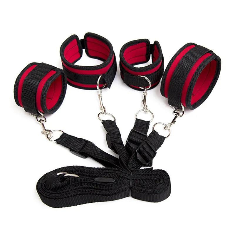 Conjunto de restrição para bondage BDSM para mulheres, algemas e punhos no tornozelo, escravo na cama, perna aberta, brinquedos sexuais para casais, eróticos, sem vibrador