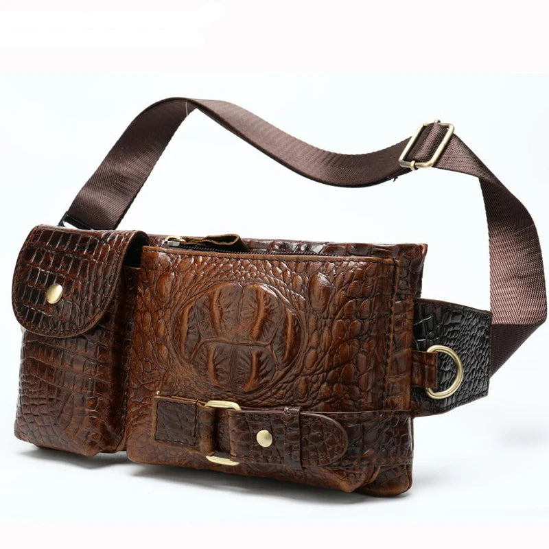 WESTAL-Bolsa de cintura de couro genuíno para homens, Fanny Pack, Belt Bag, Phone Bags, saco de cintura pequeno masculino