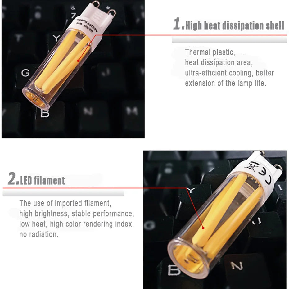 Lâmpada led g9 regulável, 110v, 220v, 2w, 4w, filamento cob, substituição de 30w 40w, luzes halógenas para iluminação de lustre doméstico