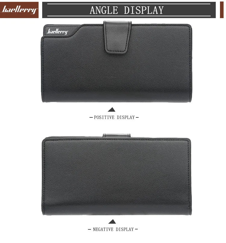 Baellery carteiras masculinas estilo longo titular do cartão de alta qualidade masculino bolsa com zíper grande capacidade marca carteira de couro do plutônio para homem