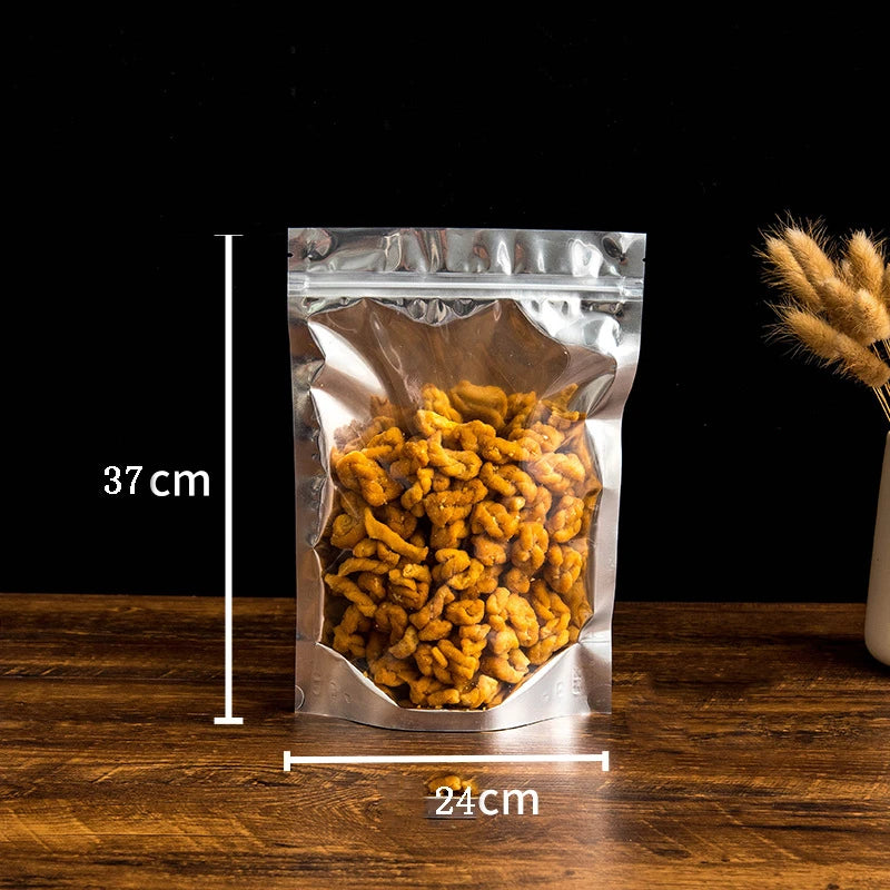 50 pçs embalagem de alimentos folha de alumínio levante-se saco de armazenamento em casa chá grãos de café suprimentos sacos ziplock com janela resealable