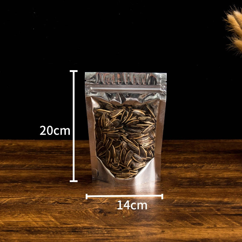 50 pçs embalagem de alimentos folha de alumínio levante-se saco de armazenamento em casa chá grãos de café suprimentos sacos ziplock com janela resealable