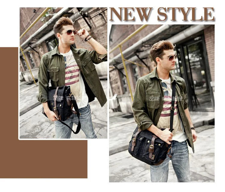 Nova moda de couro do vintage lona saco do mensageiro dos homens algodão lona crossbody bolsa de ombro masculino estilingue ocasional lazer