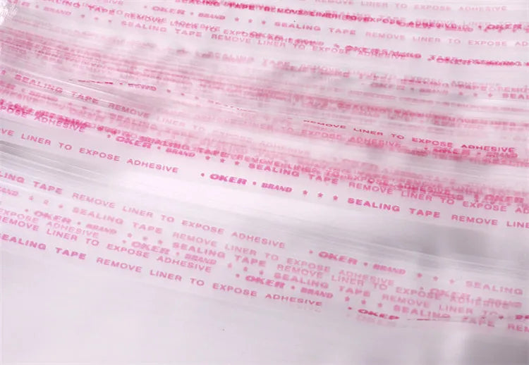 100PCS Sacos Adesivos Transparentes OPP de 20~55cm de Largura para Embalagem de Roupas, Calçados, Camisetas, Meias, Roupas Íntimas, Brinquedos, Livros e Presentes