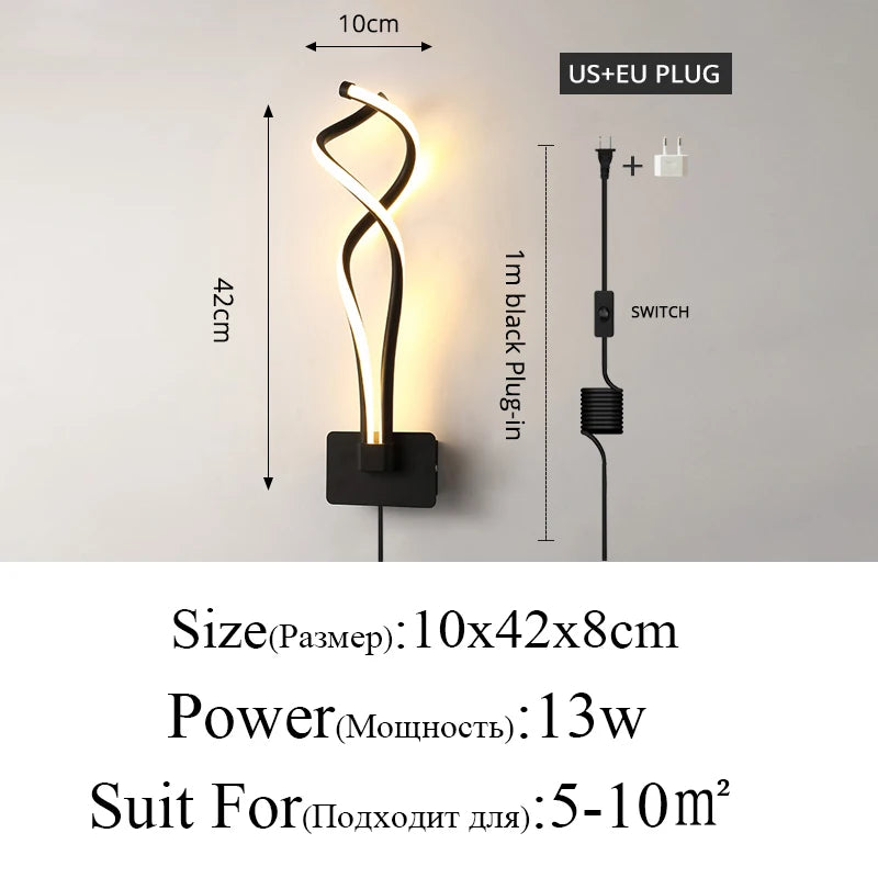 Modern Minimalist Wall Lamps for Living Room, Bedroom, Bedside, Luster, Indoor, LED, Black, White, Corridor, Lighting Decor, AC90V-260V