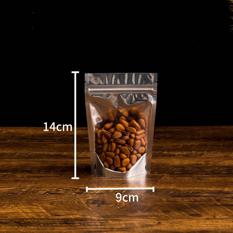 50 pçs embalagem de alimentos folha de alumínio levante-se saco de armazenamento em casa chá grãos de café suprimentos sacos ziplock com janela resealable
