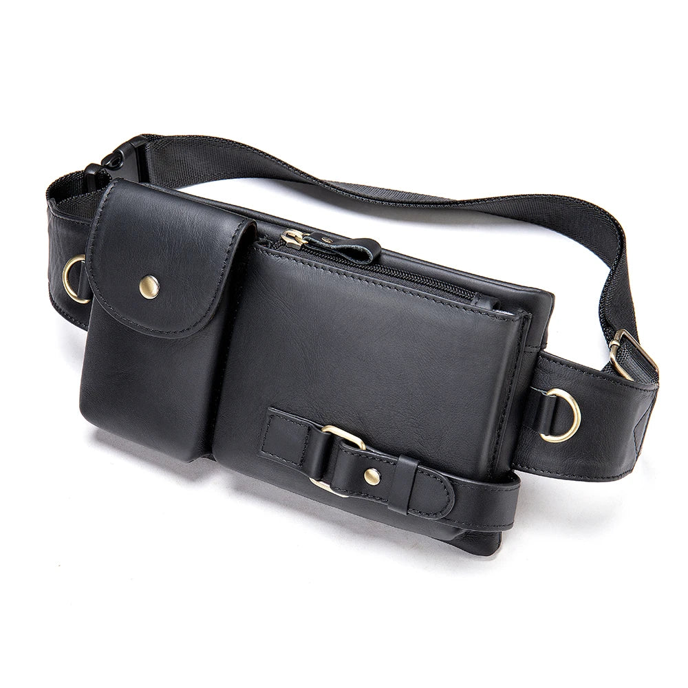 WESTAL-Bolsa de cintura de couro genuíno para homens, Fanny Pack, Belt Bag, Phone Bags, saco de cintura pequeno masculino