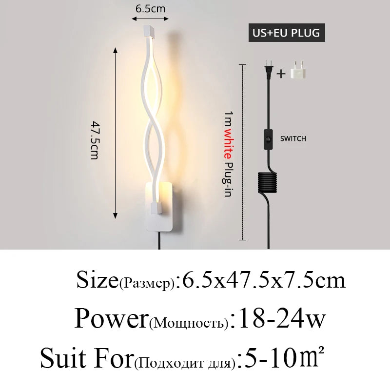 Modern Minimalist Wall Lamps for Living Room, Bedroom, Bedside, Luster, Indoor, LED, Black, White, Corridor, Lighting Decor, AC90V-260V