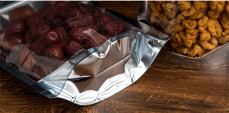 50 pçs embalagem de alimentos folha de alumínio levante-se saco de armazenamento em casa chá grãos de café suprimentos sacos ziplock com janela resealable