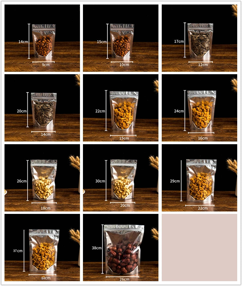 50 pçs embalagem de alimentos folha de alumínio levante-se saco de armazenamento em casa chá grãos de café suprimentos sacos ziplock com janela resealable