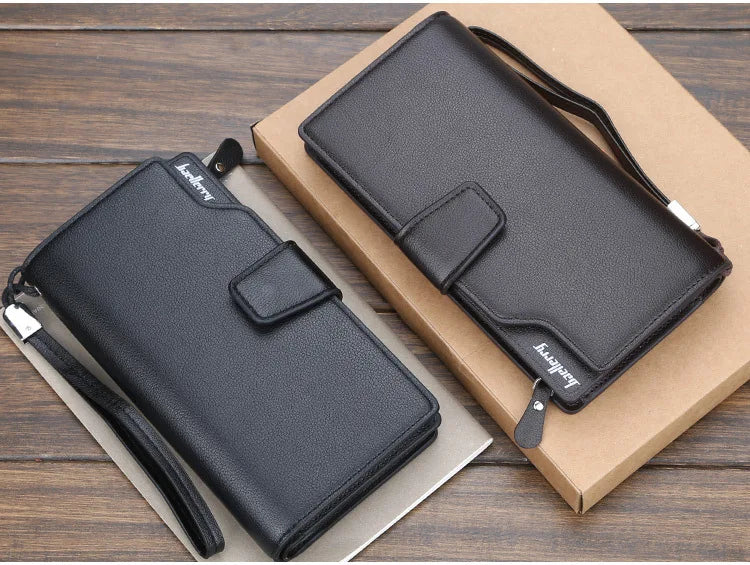 Baellery carteiras masculinas estilo longo titular do cartão de alta qualidade masculino bolsa com zíper grande capacidade marca carteira de couro do plutônio para homem
