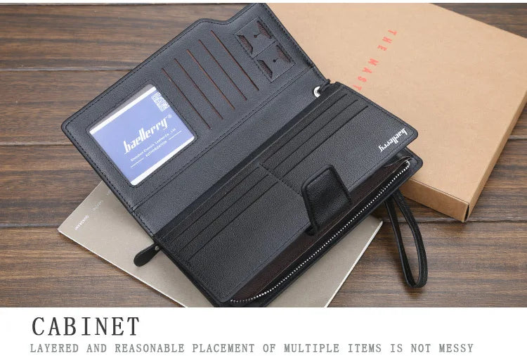 Baellery carteiras masculinas estilo longo titular do cartão de alta qualidade masculino bolsa com zíper grande capacidade marca carteira de couro do plutônio para homem