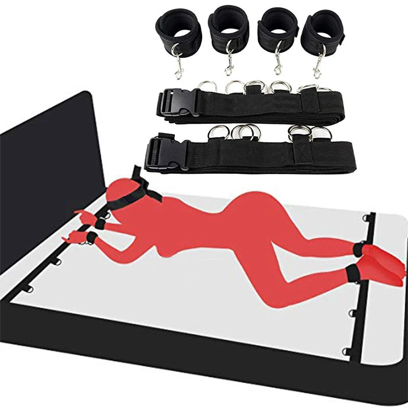 Conjunto de restrição para bondage BDSM para mulheres, algemas e punhos no tornozelo, escravo na cama, perna aberta, brinquedos sexuais para casais, eróticos, sem vibrador