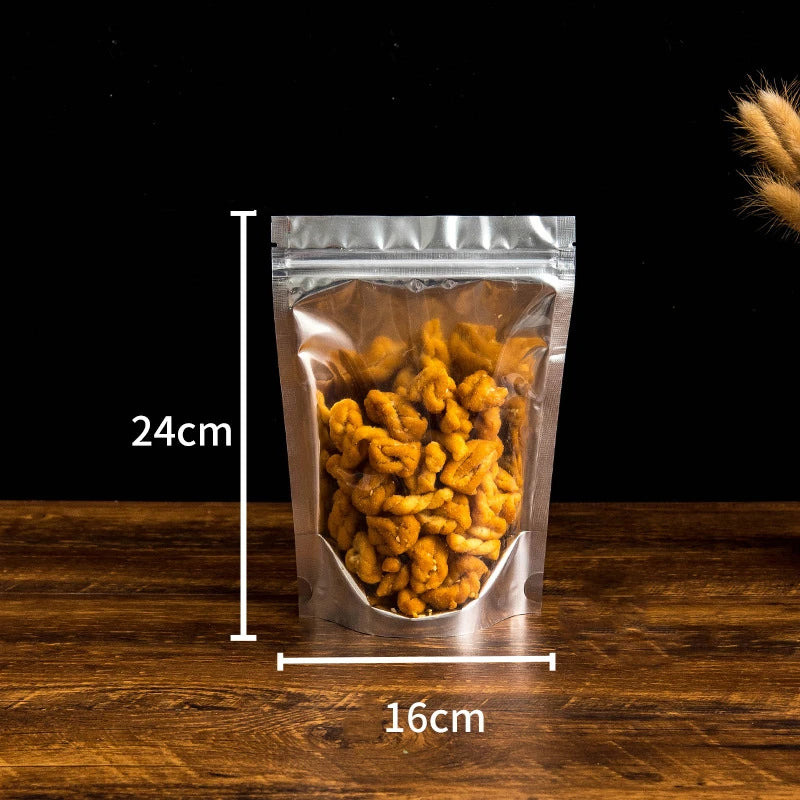 50 pçs embalagem de alimentos folha de alumínio levante-se saco de armazenamento em casa chá grãos de café suprimentos sacos ziplock com janela resealable