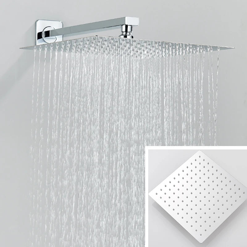 Quyanre Wall Mount Waterfall Shower Faucet Set, Bathroom, Rain, Hidden Chrome, Shower System, Bathtub, Mixer Tap