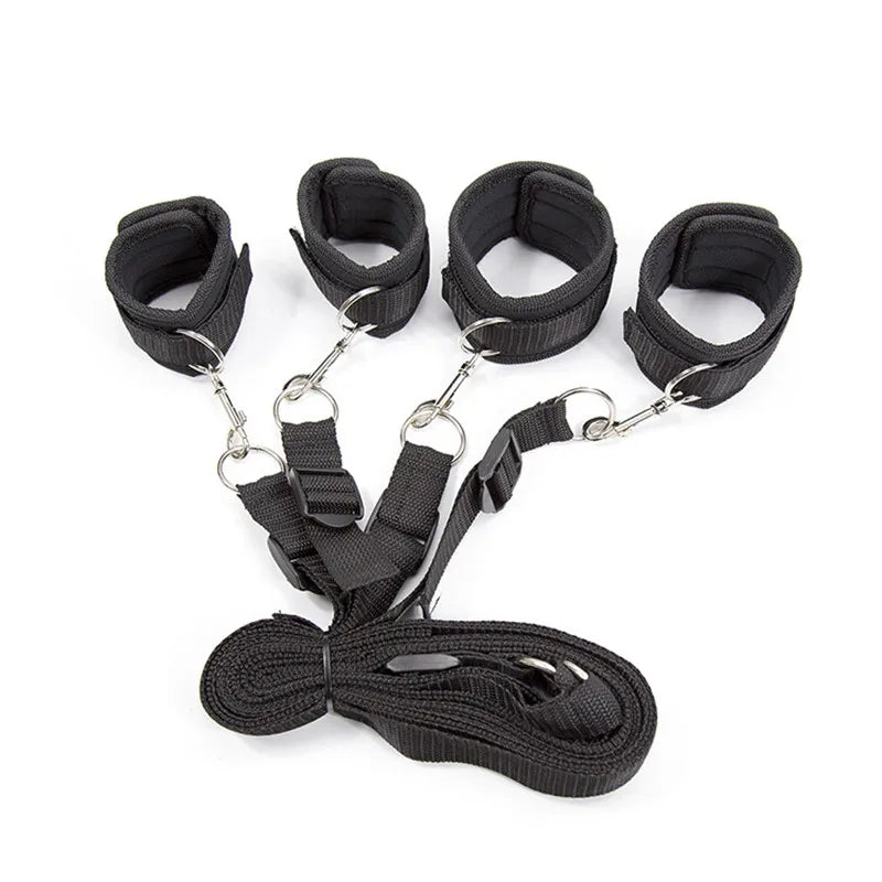 Conjunto de restrição para bondage BDSM para mulheres, algemas e punhos no tornozelo, escravo na cama, perna aberta, brinquedos sexuais para casais, eróticos, sem vibrador