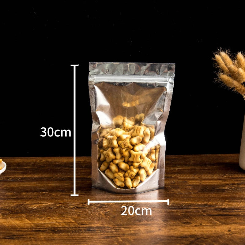 50 pçs embalagem de alimentos folha de alumínio levante-se saco de armazenamento em casa chá grãos de café suprimentos sacos ziplock com janela resealable