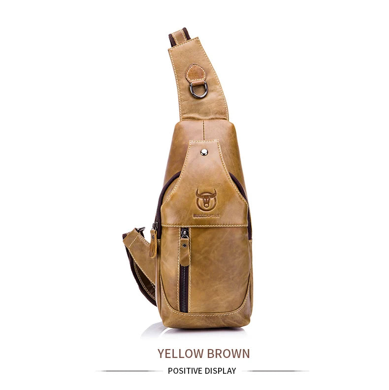 BULLCAPTAIN Sacos De Mensageiro De Couro Saco Casual Dos Homens Para Homens Saco De Peito Marca Designer Multi-Função Fone De Ouvido Jack Pacote De Peito