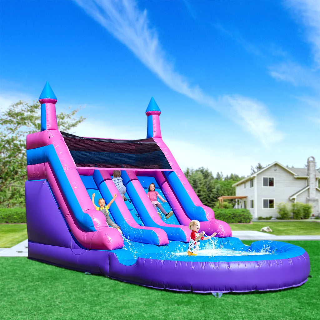 Popular Commercial Double Lane Inflatable Water Slides with Blower Large Splash Pool Water Slides Inflatable for Kids and Adults