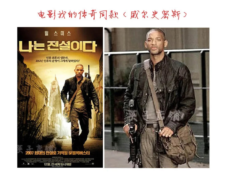 Eu sou lenda will smith lona + couro genuíno dos homens saco do mensageiro lona bolsa de ombro masculino crossbody saco estilingue saco casual mochila