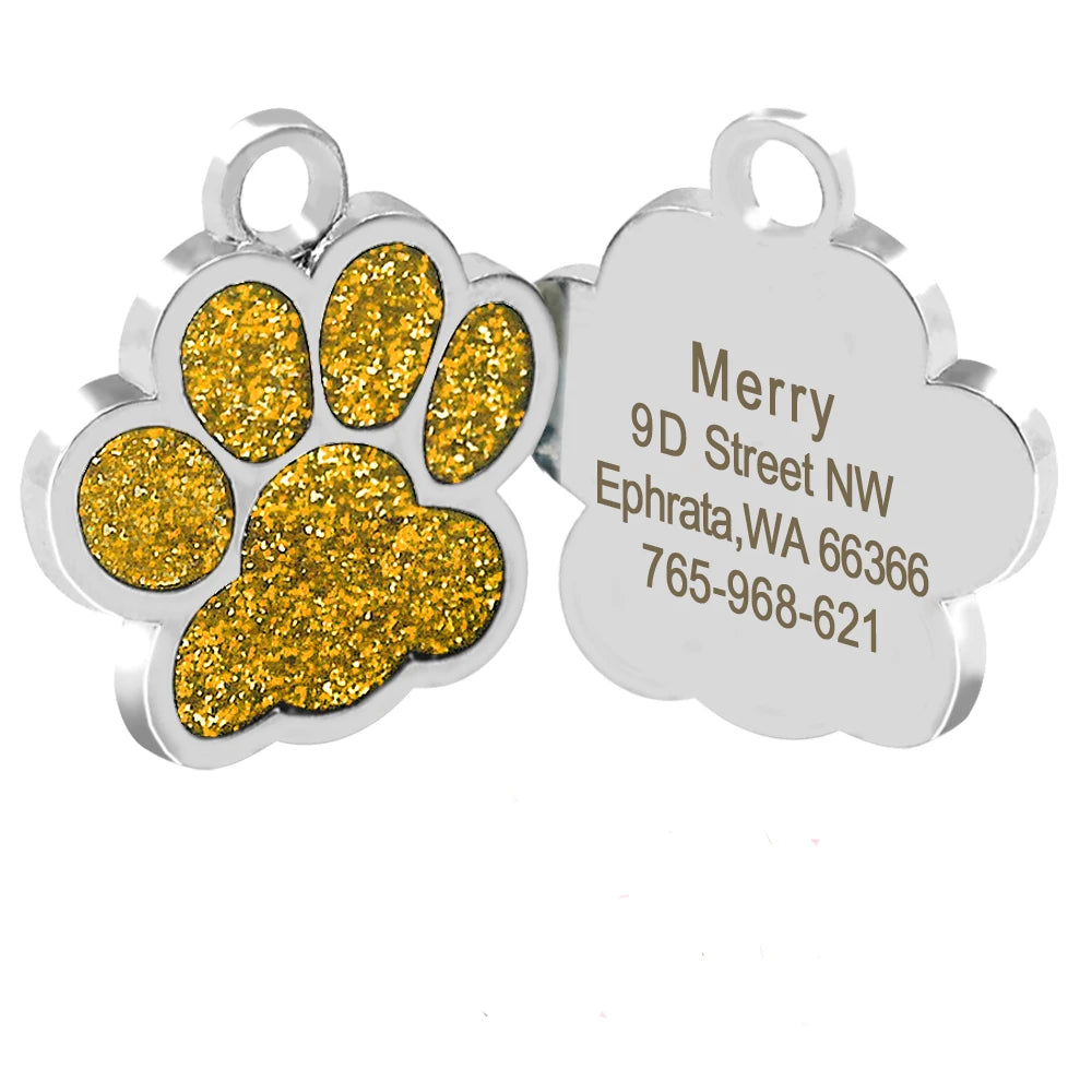 Etiquetas personalizadas para cães, gato, filhote de cachorro, identificação de animal de estimação, pingente de etiqueta, acessórios para animais de estimação, osso/pata, glitter