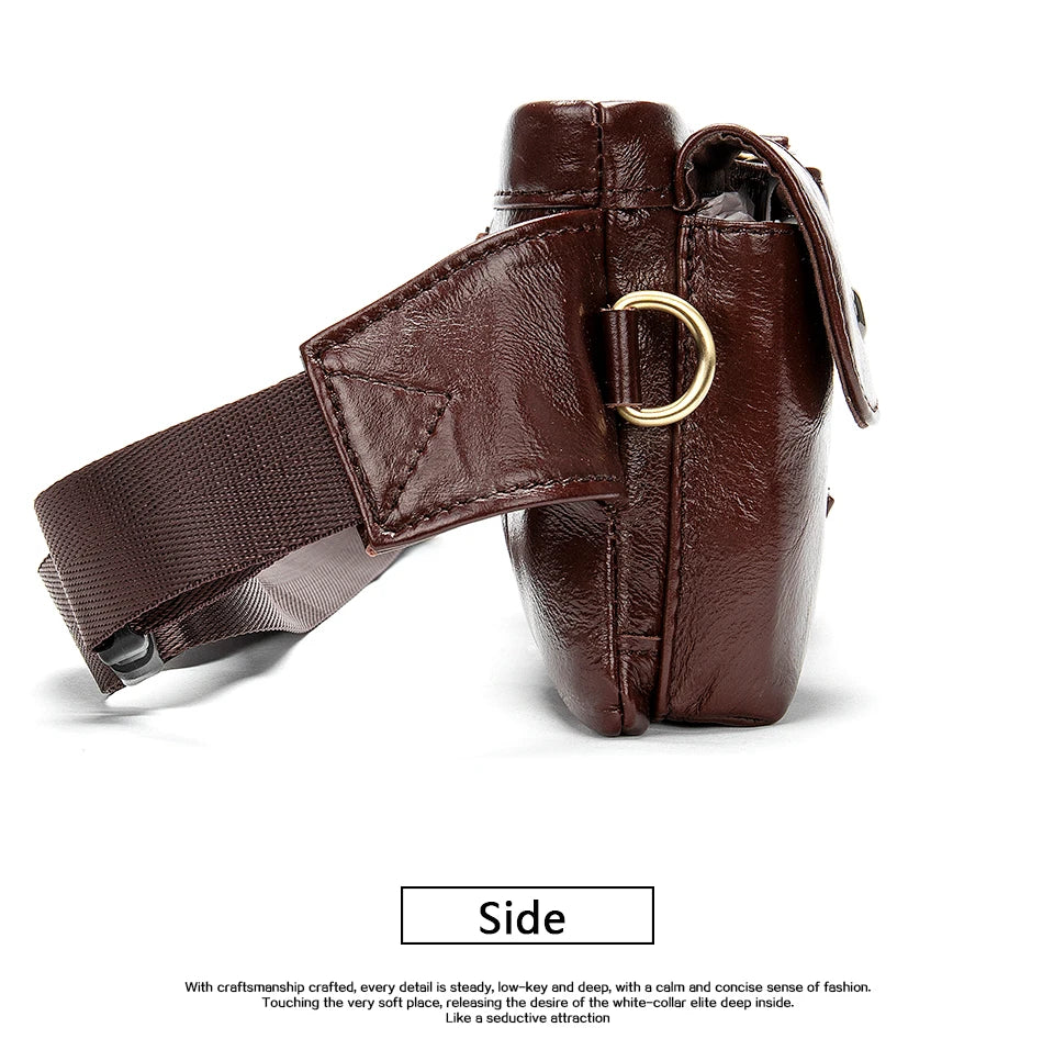 WESTAL-Bolsa de cintura de couro genuíno para homens, Fanny Pack, Belt Bag, Phone Bags, saco de cintura pequeno masculino