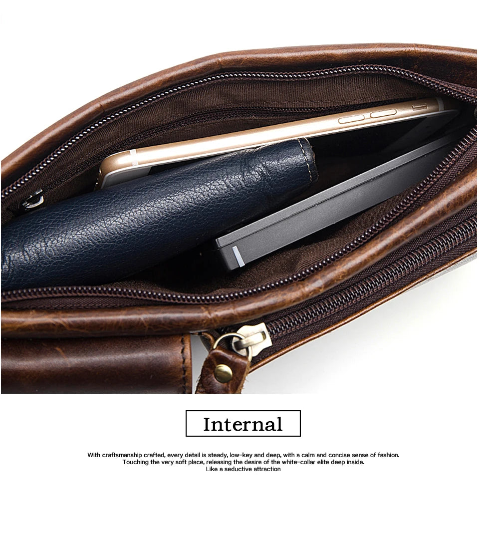 WESTAL-Bolsa de cintura de couro genuíno para homens, Fanny Pack, Belt Bag, Phone Bags, saco de cintura pequeno masculino