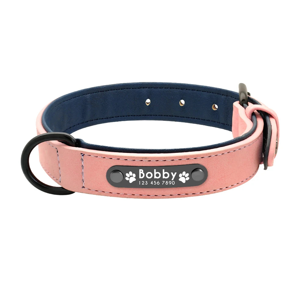Coleira de couro personalizada para cães, coleira para animais de estimação, almofadada interna, identificação para cães pequenos, médios ou grandes, pitbull buldogue
