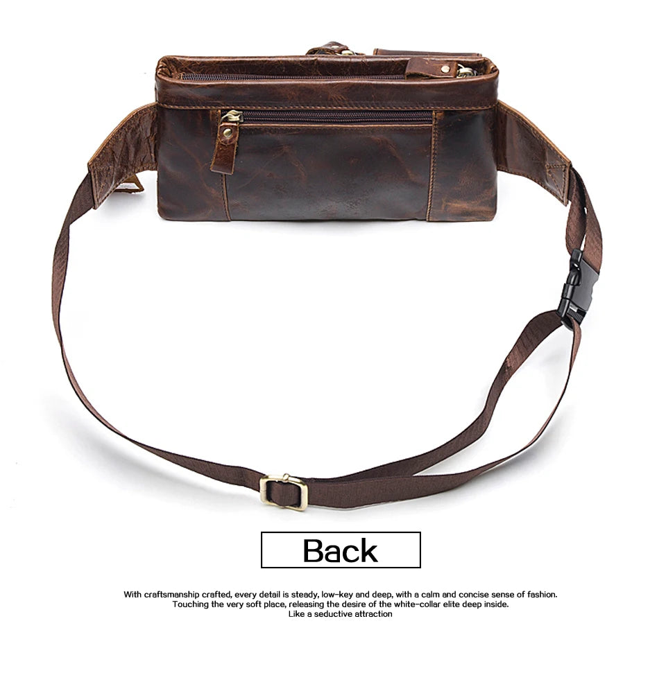 WESTAL-Bolsa de cintura de couro genuíno para homens, Fanny Pack, Belt Bag, Phone Bags, saco de cintura pequeno masculino