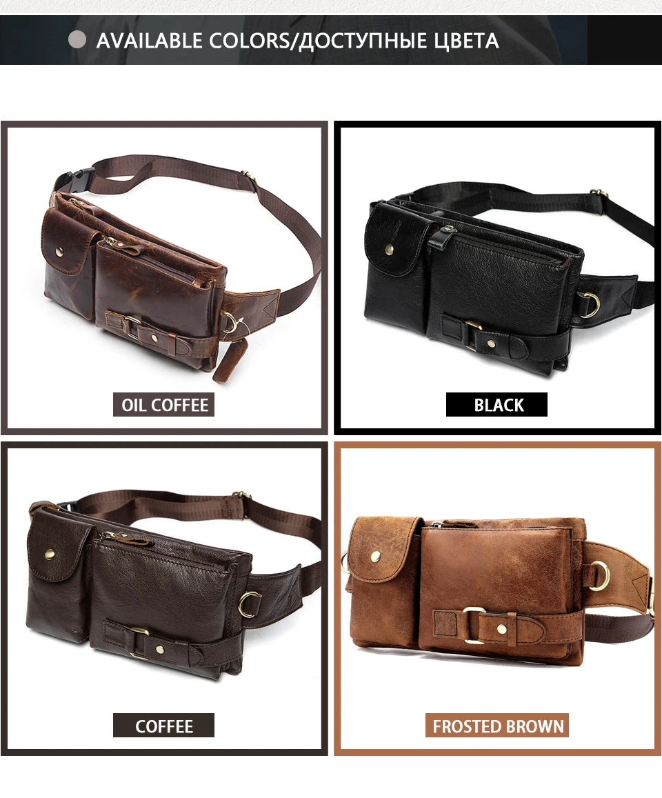 WESTAL-Bolsa de cintura de couro genuíno para homens, Fanny Pack, Belt Bag, Phone Bags, saco de cintura pequeno masculino