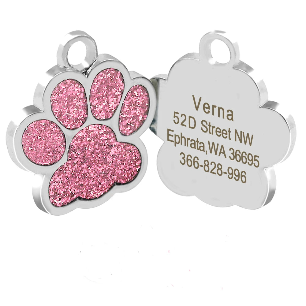 Etiquetas personalizadas para cães, gato, filhote de cachorro, identificação de animal de estimação, pingente de etiqueta, acessórios para animais de estimação, osso/pata, glitter