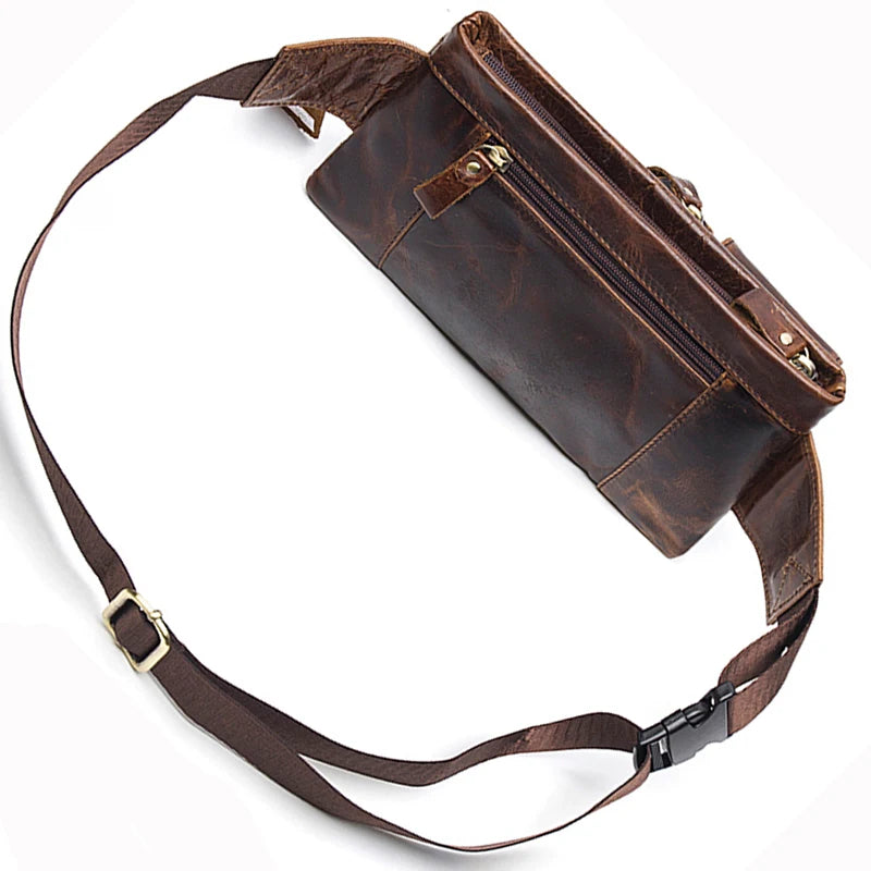 WESTAL-Bolsa de cintura de couro genuíno para homens, Fanny Pack, Belt Bag, Phone Bags, saco de cintura pequeno masculino