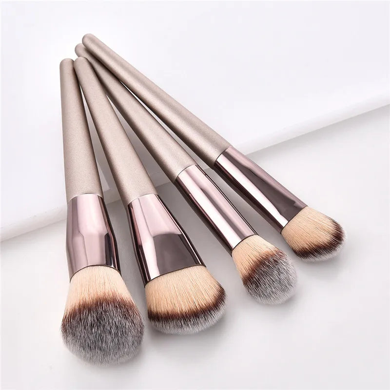 4/10 pçs conjunto de pincéis de maquiagem champanhe para base cosmética em pó blush sombra kabuki mistura compõem escova ferramenta de beleza