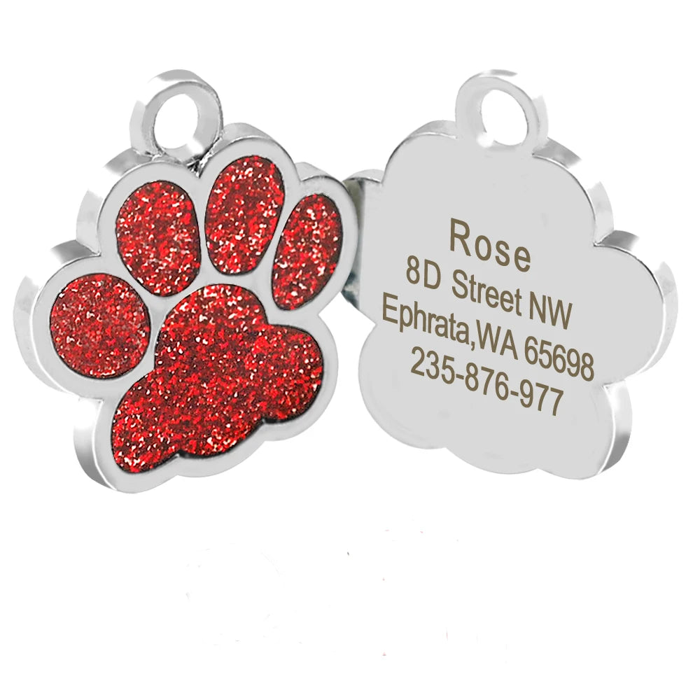 Etiquetas personalizadas para cães, gato, filhote de cachorro, identificação de animal de estimação, pingente de etiqueta, acessórios para animais de estimação, osso/pata, glitter