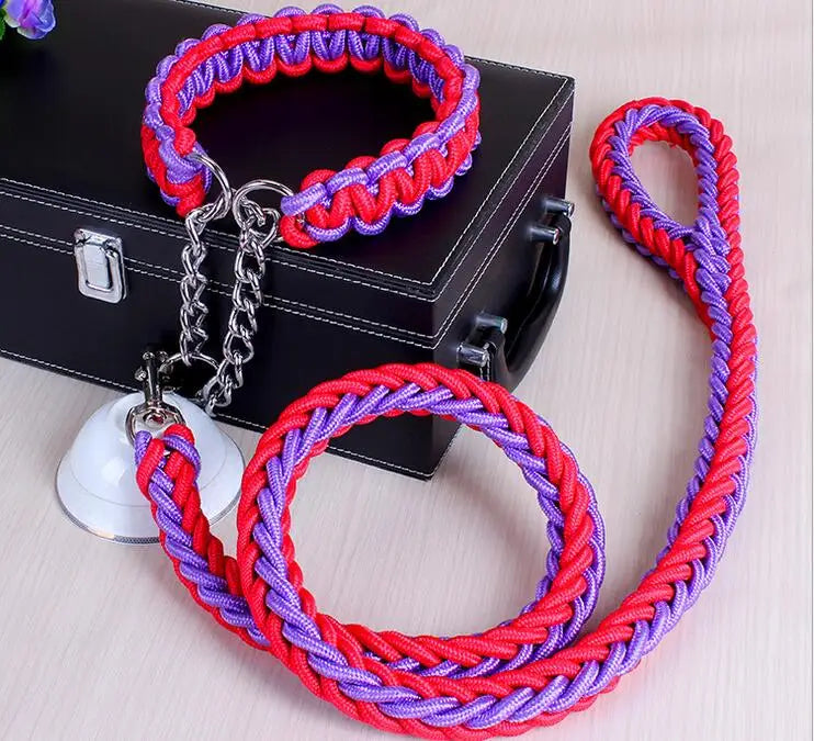 Corda de fio duplo grande trelas para cães metal p corrente fivela cor nacional pet tração corda colar conjunto para cães grandes 1.2m comprimento