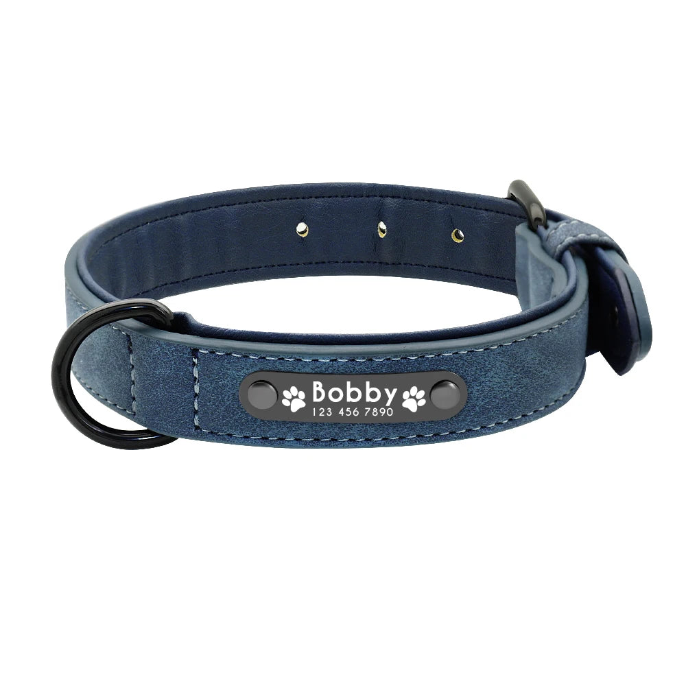 Coleira de couro personalizada para cães, coleira para animais de estimação, almofadada interna, identificação para cães pequenos, médios ou grandes, pitbull buldogue